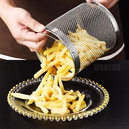 2/1.5L Oil Filter Fry Basket Oil Storage Can Pot Stainless Steel with Basket and Lid Deep Fryer Multifunctional Deep Frying Pot