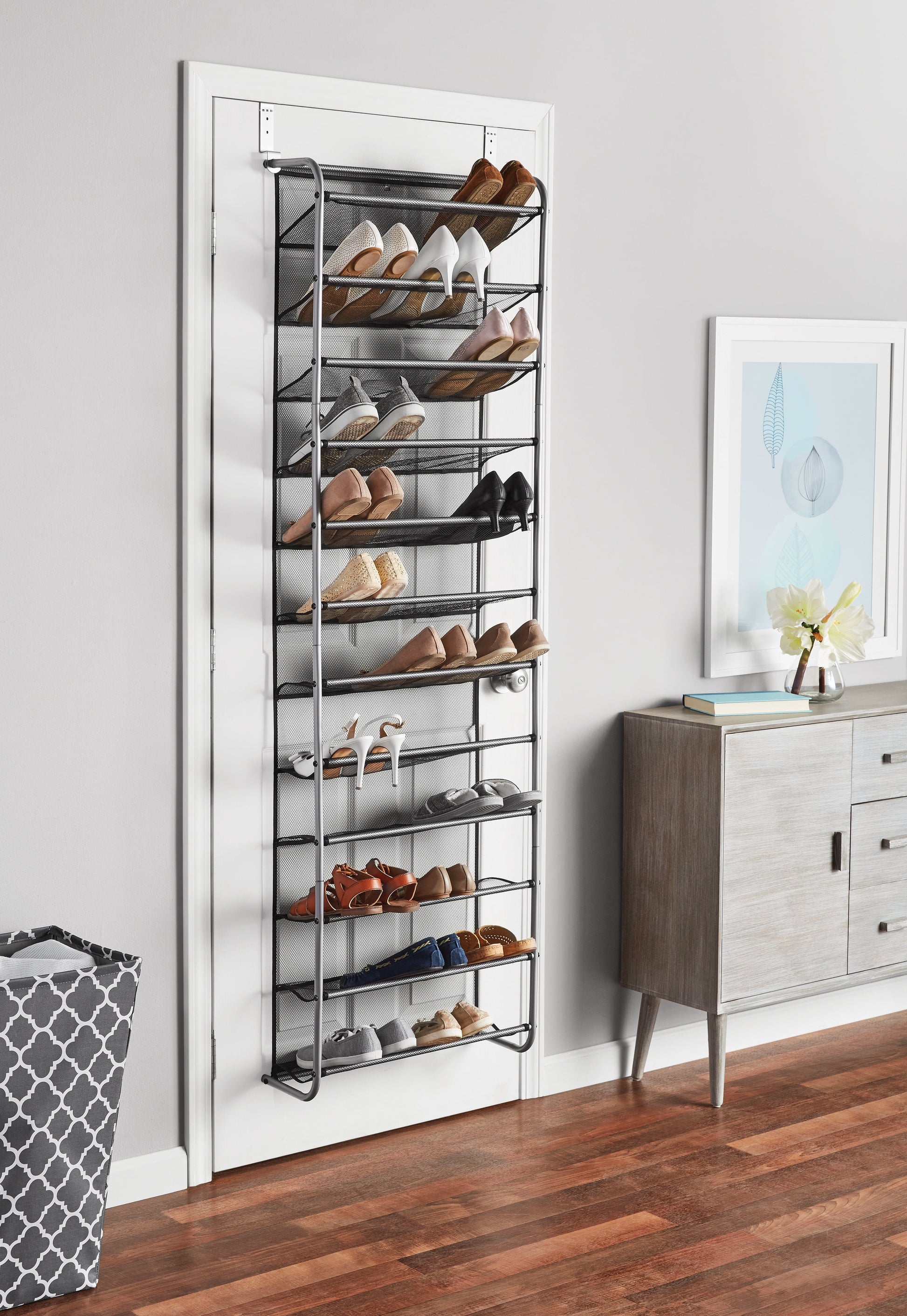 Over-The-Door Shoe Rack, Fits up to 36 Pairs, Space Saving, Mesh Lined, Tear Resistant