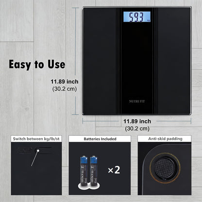Scale for Body Weight Digital Bathroom Scale Large Size Black