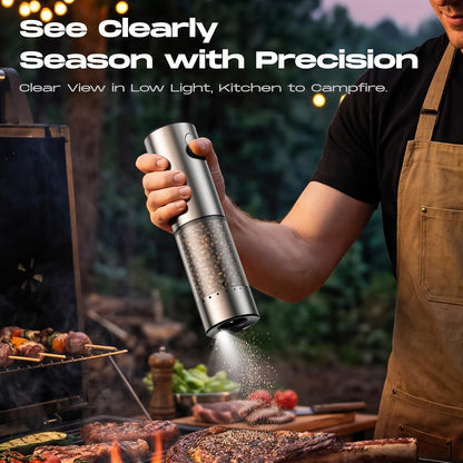 Electric Salt and Pepper Grinder Set, Rechargeable Automatic Salt and Pepper Shaker with 6 Adjustable Coarseness, Large-Capacity Pepper Mill Kitchen Appliances (Rechargeable-Stainless Steel)