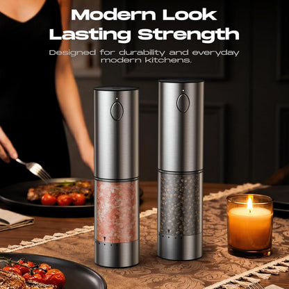 Electric Salt and Pepper Grinder Set, Rechargeable Automatic Salt and Pepper Shaker with 6 Adjustable Coarseness, Large-Capacity Pepper Mill Kitchen Appliances (Rechargeable-Stainless Steel)