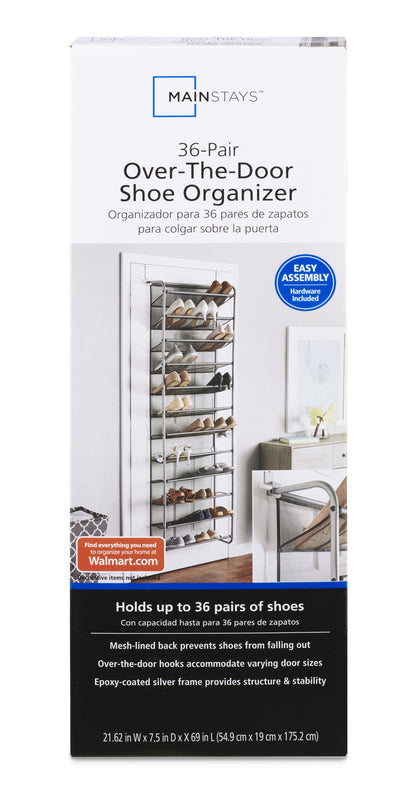 Over-The-Door Shoe Rack, Fits up to 36 Pairs, Space Saving, Mesh Lined, Tear Resistant